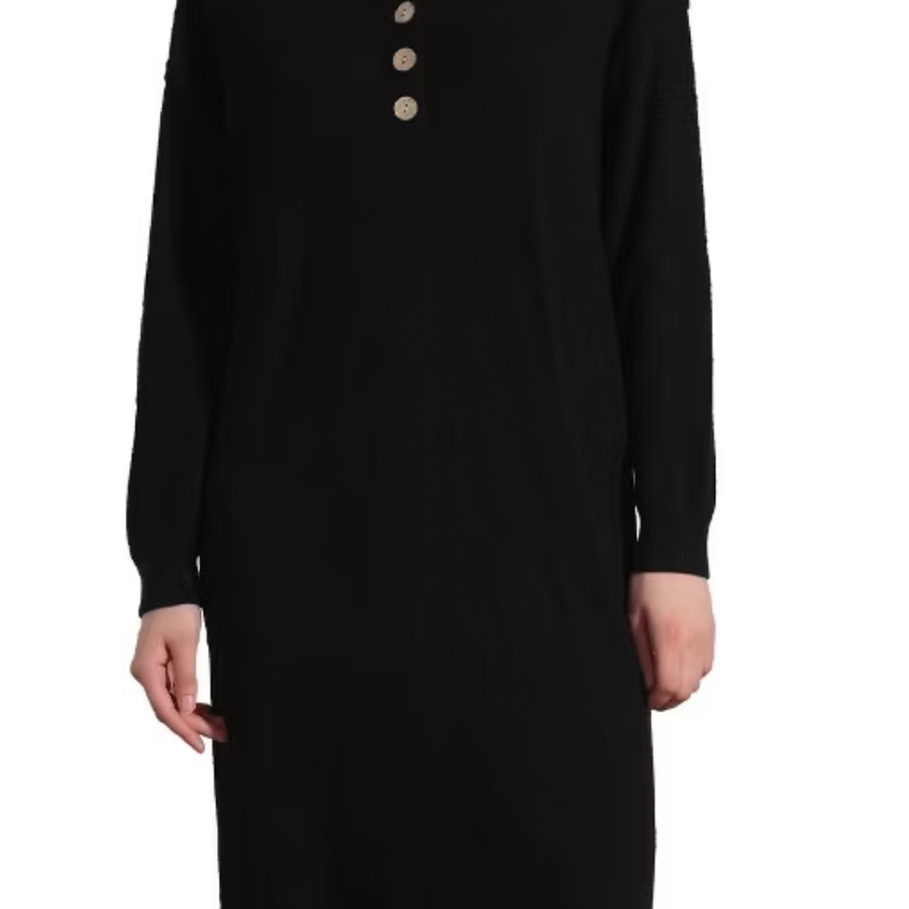Allegra K Black Long Sleeve Button Dress